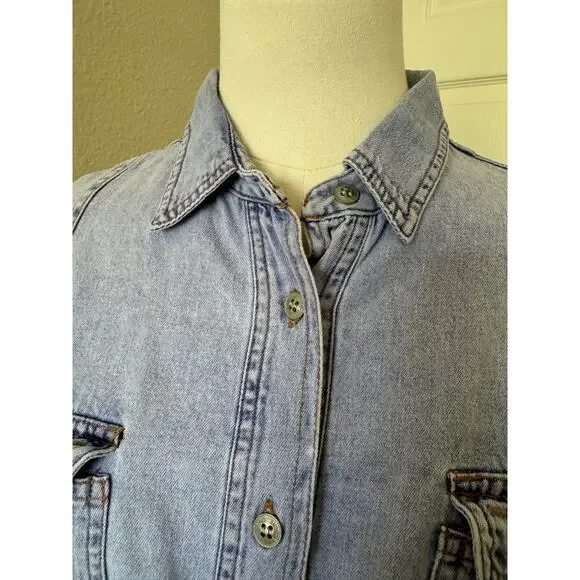 VINTAGE Jordache Shirt Large Blue Jean Denim Button Up 80s 90s - Picture 2 of 11